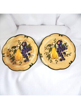 Hometrends Granada Handpainted Fruit Design Salad plates Pear & Grapes 9"